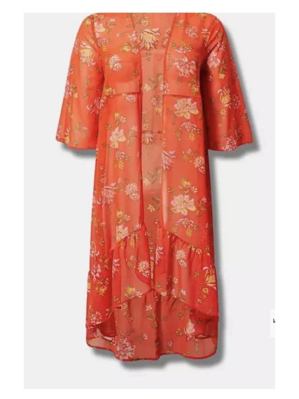 Torrid Floral Sheer Floral Long Kimono Duster Cover Up. Orange